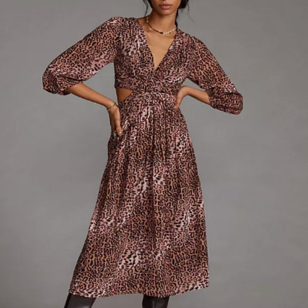 Ranna‎ Gill Women’s Animal-Print Cut-Out Midi Dress - Size M